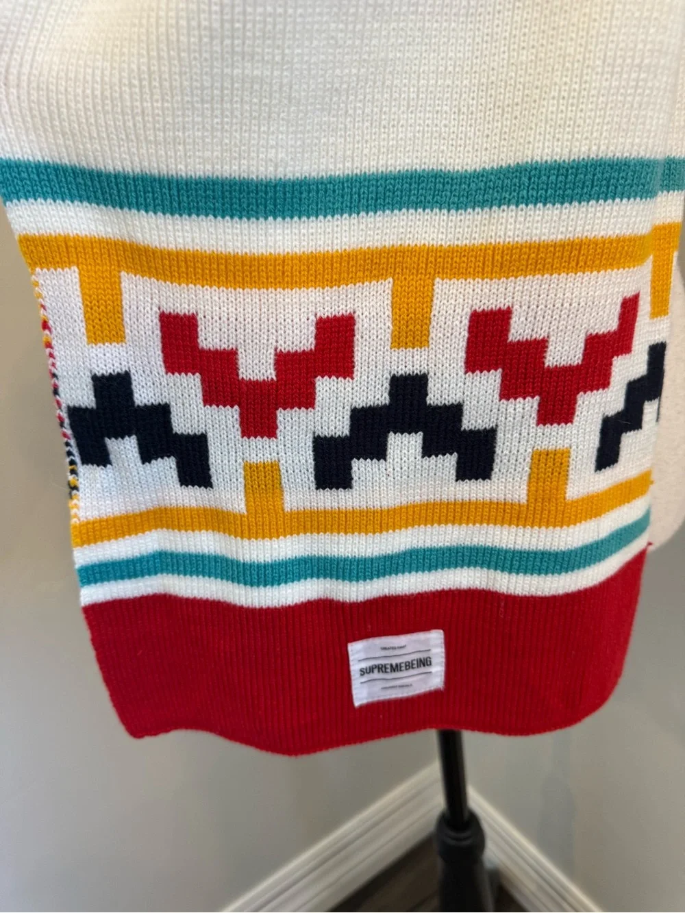 Supremebeing Knit Scarf Cream Geometric Southwestern Tribal Winter Unisex 63